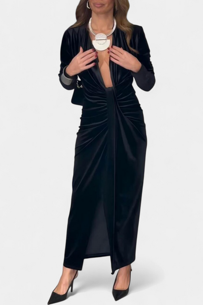 Aurelia Gold Velvet Maxi Dress with V-Neck