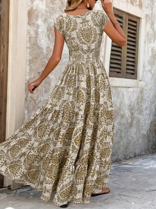 Elowyn Smocked V-Neck Tiered Maxi Dress